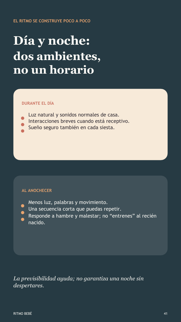 Página sobre ritmo de día y noche del bebé